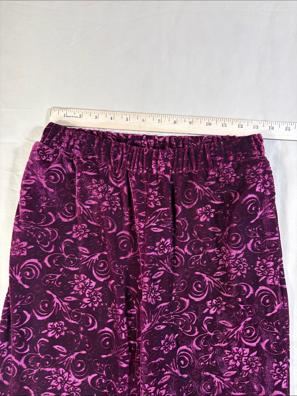 Marc New York Andrew Marc Burgundy Velvet Burnout Floral Wide Leg Pants XS NWT - Picture 6 of 11